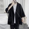 Terno masculino estilo Hong Kong, moda verão 2022, tamanho grande, solto, manga de sete pontas, fino, azul claro, para homens