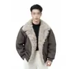 Estilo Nuevo Otoño e Invierno Zuo Shan Diao Chaqueta Corta de Algodón Integrada con Piel, Engrosada y Cálida, con Cuello de Solapa, Abrigo de Algodón para Hombre