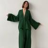 Pijama Puro Algodão 2025 para Mulheres no Outono, Conjunto de Duas Peças com Calça Longa, Solto, Respirável e Confortável, Roupas de Casa Transfronteiriças Europeias e Americanas para Mulheres
