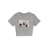 Camiseta de Verano Nuevo Estilo Gris Cuello Redondo Hombro Normal Manga Corta para Mujer Divertido Estampado de Conejo de Dibujos Animados Top Corto Estilo Hot Girl