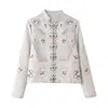 Comercio exterior transfronterizo ropa de mujer, nueva colección de otoño, estilo europeo y americano, chaqueta casual de moda con cuello alto, estampada con patrón, cepillada