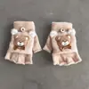 Guantes de Felpa Tejida de Oso Lindo para Niños, de Media Dedos Desplegables, Calidez Invernal, Guantes para Niños y Niñas de Jardín de Infancia, Venta al por Mayor