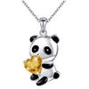 Joyería transfronteriza europea y americana lindo collar de panda cristal cuadrado con forma de corazón rosa collar de panda de circonita collar de cristal azul