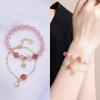 Pulseira de Cristal Pixiu de Cristal Morango Natural Corda Amarela Cristal Amarelo Cristal com Cabelos Dourados Pulseira para Meninas de Luxo Leve Atacado