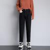 Jeans Harlan Marrom Forrado com Fleece Outono/Inverno 2024 Feminino Joker Cintura Alta Slim Solto Rabanete Torre Calças Pequenas