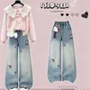 Conjunto moderno para meninas na primavera e no outono: camisa de boneca fashion e jeans com estampa fofa do Hello Kitty conjunto casual de duas peças