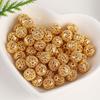 Bolas huecas talladas con color dorado de 14 quilates, accesorios de joyería hechos a mano, lote 2 en 1, pulsera de flores, cuentas redondas, cuentas espaciadoras