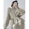 Cardigan de Tricô de Renda de Alta Qualidade Estilo Francês com Cadarço para Mulheres, Novo Outono Estilo Preguiçoso Solto Jaqueta Suéter Versátil