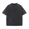 Camiseta de Manga Corta Lavada de Algodón Puro, Peso Pesado 240g, Estilo Retro Americano, Color Sólido, Cuello Redondo, Corte Holgado, Transfronteriza Europea y Americana