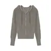 3754 # Suéter cárdigan tejido con capucha y cremallera color café para mujer, holgado y estiliza la figura, prenda exterior casual para primavera y otoño