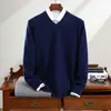 Suéter de cachemira para hombre, 100% cachemira pura, otoño e invierno, nuevo jersey de punto de manga larga con cuello en V y siete agujas.