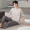 [Algodón Puro] Pijama para Hombre 2026 Nuevo Verano Manga Corta Pantalón Largo Cuello Redondo Pulóver Informal Vestible Ropa para el Hogar