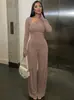 Ropa de Mujer Estilo Europeo Nueva Llegada de Invierno Color Sólido Cuello Asimétrico Manga Larga Camiseta Ajustada Pantalones Largos Acampanados Conjunto de Dos Piezas de Moda para Mujer