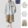 Conjunto de Camisa de Manga Curta de Verão para Homens Plus Size Pessoa Gorda Tendência Americana Jovem Canalha Conjunto Fresco de Três Peças Homens