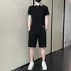 Traje Casual de Seda de Hielo para Hombre Verano Delgado Secado Rápido Ropa Camisa Polo de Manga Corta Conjunto de Dos Piezas Guapo a Juego para Hombre