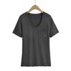 Camiseta de Manga Curta Pure Baby Touch Feminina Design de Bolso Pulôver Combina com Tudo Gola Redonda Larga Top Midi Interno para Mulheres
