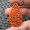 Pingente de Jade Pingente de Gota d'Água de Jade Cor Laranja Flor de Ameixa Pingente Vazado Pingente de Colar Pingente de Brincos Pingente de Jade