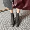Botas Cortas Elegantes y Sencillas Estilo Coreano de 7 cm 2025 Otoño e Invierno Nuevo Estilo Punta Fina Tacón Grueso Cremallera Trasera Tacón Alto Botas para Mujer