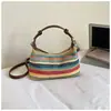 Bolso Tejido Arcoíris para Mujer, Nuevo Tendencia Verano 2026 Bolso de Hombro para Vacaciones en la Playa, Bolso Cruzado de Paja para Viajes