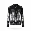 Top plissado de gola semimédia com padrão geométrico abstrato estilo Miyake para mulheres, nova blusa básica slim fit outono/inverno 2026