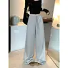 Toma real de los nuevos pantalones anchos simples de estilo otoñal con cordón, cintura elástica, pantalones de chándal casuales holgados simples para mujer 19060