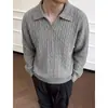 Suéter de Punto Trenzado Holgado para Hombre, Estilo Old Money, Cuello Solapa, Color Sólido, Nuevo Otoño/Invierno 2026
