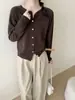 Cárdigan de punto liso de manga larga con cuello redondo estilo coreano para mujer, nuevo top para principios de otoño 2026, abrigo casual versátil para el trabajo