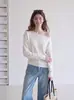 Top asimétrico de hombros descubiertos, suéter de punto blanco para mujer, nuevo estilo coreano de primavera, suéter único y hermoso de manga larga 9422