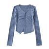 Estilo puro desejo outono garota quente sexy suéter gola V blusa de base feminina Nova slim modeladora manga longa camiseta top