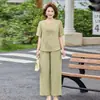 Nuevo conjunto de estilo chino para madres de mediana edad y mayores, nuevo top bordado elegante de verano, holgado y adelgazante, conjunto tradicional chino de dos piezas