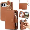 Aplicable a Funda para iPhone Duo con Tapa Hebilla Magnética Correa de Muñeca Cruzada Portatarjetas Antirrobo Bolsa con Cremallera Cubierta Protectora