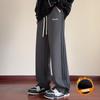 Calça Moletom Listrada Grossa Forrada com Fleece Masculina Outono Inverno Marca de Moda Calça Casual de Perna Larga da Moda Calça Esportiva Americana Reta Solta
