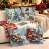 Funda de Almohada de Muñeco de Nieve y Reno de Amazon Atmósfera Navideña Funda de Cojín Decorativa Impresa para Sala de Estar Funda de Almohada de Sofá de Poliéster