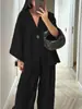 2025 Estación Independiente Europea y Americana Nueva Moda Transfronteriza Top Holgado de Mujer con Cuello en V y Pantalones de Pierna Ancha Traje Casual