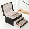 Caja de Almacenamiento de Joyería de Gran Capacidad de Tres Capas con Nuevo Patrón de Diamante para Collares y Pendientes con Cerradura Cajón de Joyería de Gama Alta Caja de Joyería