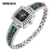 Reloj Mokago de Segunda Mano Cuadrado Pequeño Reloj de Diseño de Nicho de Lujo Ligero para Mujer Diamante Resistente al Agua Retro Cuarzo Reloj para Mujer