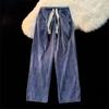 Calça Casual Estampa Total Sense de Cair Design Masculino Primavera e Outono Calças de Perna Reta Largas Versátil Comprimento Total até o Chão