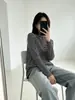 Design de estampa listrada, tamanho plus size, camiseta de manga longa com caimento solto para mulheres, outono/inverno, camada base fashion de gola alta