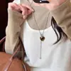 Collar Maillard Otoño e Invierno Piedra Ojo de Tigre Acero de Titanio para Mujer Diseño Coreano de Nicho Cadena Larga para Sudadera Accesorios Versátil Nuevo Estilo
