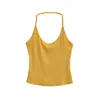 Top Regata Sexy Gola U e Alça no Pescoço Estilo Europeu e Americano, Novo Top Básico Curto Slim Fit Cor Sólida Menina Apimentada para Mulheres