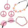Traje Hippie Bohemio de los 60 Festival Cosplay Disfraz Accesorios Set de Diadema con Flores y Collar