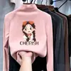 Camada base feminina com gola alta e forro de fleece, novo estilo outono/inverno 2026, camiseta interna de manga comprida, top com forro de fleece para crianças mais velhas