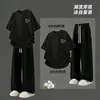 Conjunto Casual Masculino de Verão Novo Respirável Confortável Gola Redonda Versátil Simples Manga Curta Calça Reta Conjunto de Duas Peças