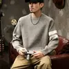 Suéter de punto de bloque de color estilo americano para primavera, cuello redondo, moderno, versátil, nueva prenda de punto casual para hombre, corte holgado