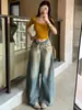 Jeans retro americanos de pierna ancha para mujer, nuevo estilo primavera y otoño, forma de pera, adelgazantes, holgados, con caída, corte A, dobladillo ancho, pantalones de largo hasta el suelo