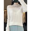 Top de Imitación de Lana de Alta Calidad 2026 Otoño e Invierno Nuevo para Mujer de Cuello Alto Parche Suéter Corto de Punto Manga Larga
