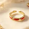 Anel de sete pérolas esmaltado banhado a ouro real, novo estilo vintage da moda francesa, para mulheres, anel aberto de nicho de alta qualidade no atacado