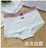 Calcinha de bolinhas, calça de algodão puro de quatro cantos, novo design de entrepernas antibacteriano, estampa de laço, roupa íntima feminina simples e versátil