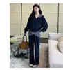 2025 Nuevo Estilo Otoño e Invierno Estilo Perezoso Preppy Diseño de Empalme Sudadera a Cuadros + Pantalones de Pierna Ancha Traje Casual de Maternidad