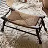 Banqueta Quadrada Pequena de Rattan Vintage, Banqueta para Trocar Sapatos, Banqueta Baixa de Madeira Maciça para Hall de Entrada, Banco ao Pé da Cama para Quarto, Banco com Armazenamento, Cadeira de Rattan Estilo Simples